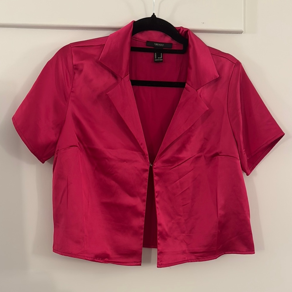 Fuchsia Satin Cropped Blazer